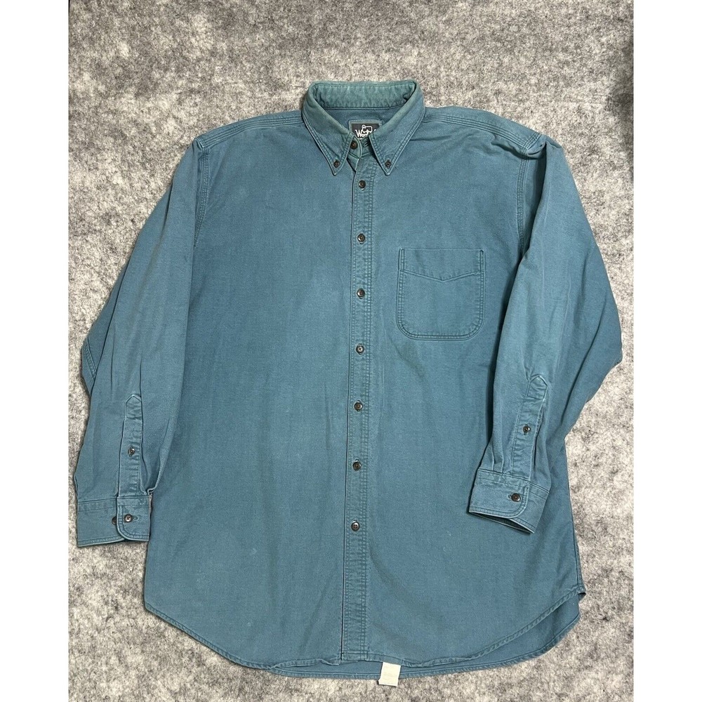 Woolrich CHAMOIS Flannel Shirt Men’s L Blue Work Chore Broken In Button Down